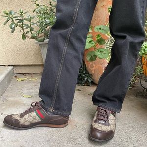 Vintage 90’s cream/dark brown Gucci coated canvas/leather sneakers in the box